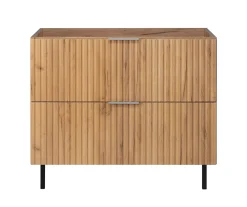 3xE Living Meuble vasque, Chêne Craft, 80 x 77 x 46 cm, poignée argentée, pieds noirs, sans plateau