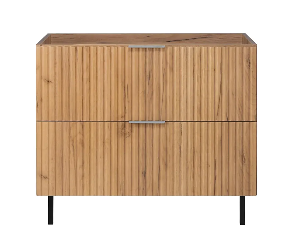 3xE Living Meuble vasque, Chêne Craft, 80 x 77 x 46 cm, poignée argentée, pieds noirs, sans plateau