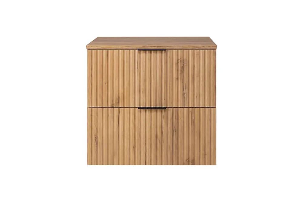 Lave-Mains|3xE Living Meuble vasque, Chêne Craft, 60 x 57 x 46 cm, poignée noire + Plan de travail