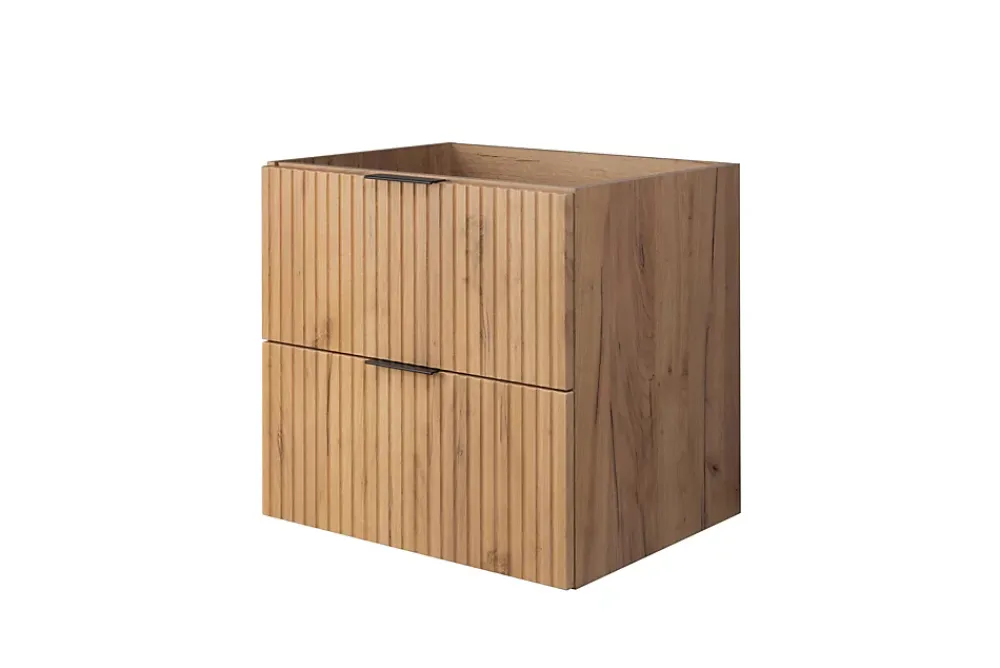 3xE Living Meuble vasque, Chêne Craft, 60 x 57 x 46 cm, poignée noire, sans plateau