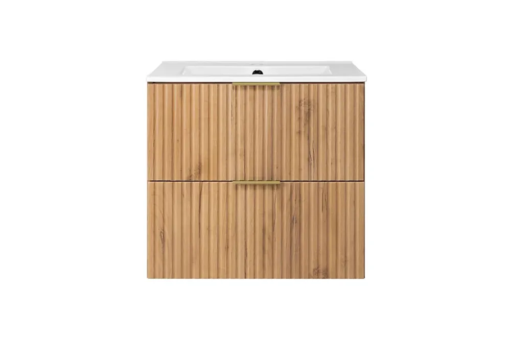 Lave-Mains|3xE Living Meuble vasque, Chêne Craft, 60 x 57 x 46 cm, poignée dorée, sans plateau