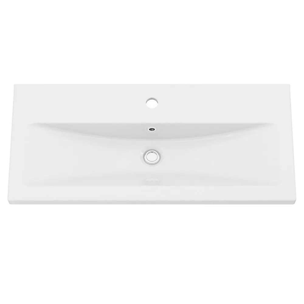 GoodHome Meuble vasque faible profondeur effet bois avec porte-serviette l.85 x H.82 x P.36 cm Maza + plan vasque céramique Nira,