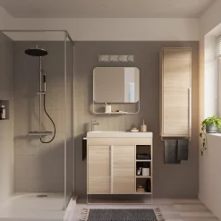 Meuble De Salle De Bains Faible Profondeur|Meuble Vasque|GoodHome Meuble vasque faible profondeur effet bois avec porte-serviettes l.85 x H.82 x P.36 cm + plan vasque résine, Maza
