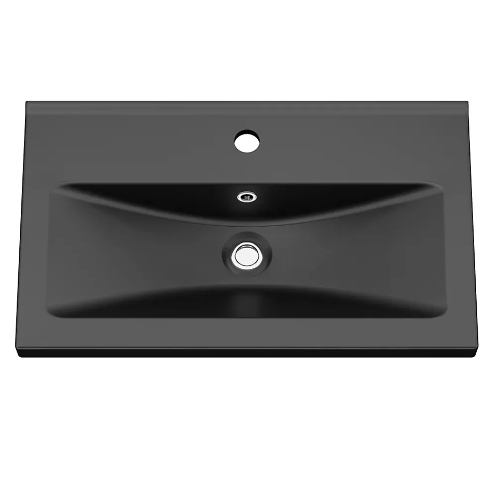 Meuble De Salle De Bains Faible Profondeur|Meuble Vasque|GoodHome Meuble vasque faible profondeur noir avec porte-serviettes l.85 x H.82 x P.36 cm Maza + plan vasque noir céramique Nira,