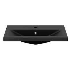 Meuble De Salle De Bains Faible Profondeur|Meuble Vasque|GoodHome Meuble vasque faible profondeur noir avec porte-serviettes l.85 x H.82 x P.36 cm Maza + plan vasque noir céramique Nira,