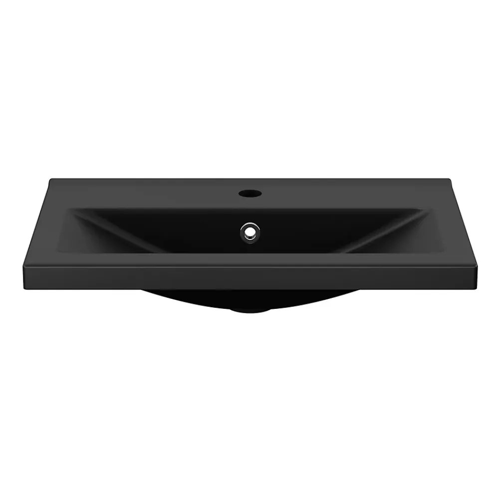 Meuble De Salle De Bains Faible Profondeur|Meuble Vasque|GoodHome Meuble vasque faible profondeur noir avec porte-serviettes l.85 x H.82 x P.36 cm Maza + plan vasque noir céramique Nira,