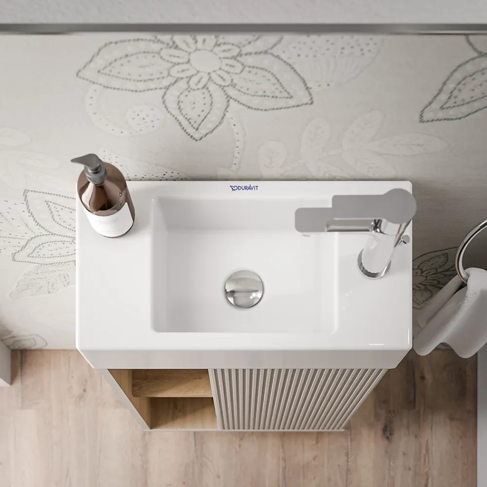 Lave-Mains|Bernstein Meuble vasque Gris soie de salle de bain 55x24x59cm (LxPxH) 1 porte à droite + 2 cases rangement - BELDIVO