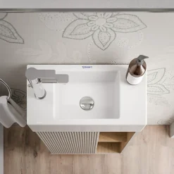 Bernstein Meuble vasque Gris soie de salle de bain 55x24x59cm (LxPxH) 1 porte à gauche + 2 cases rangement - BELDIVO
