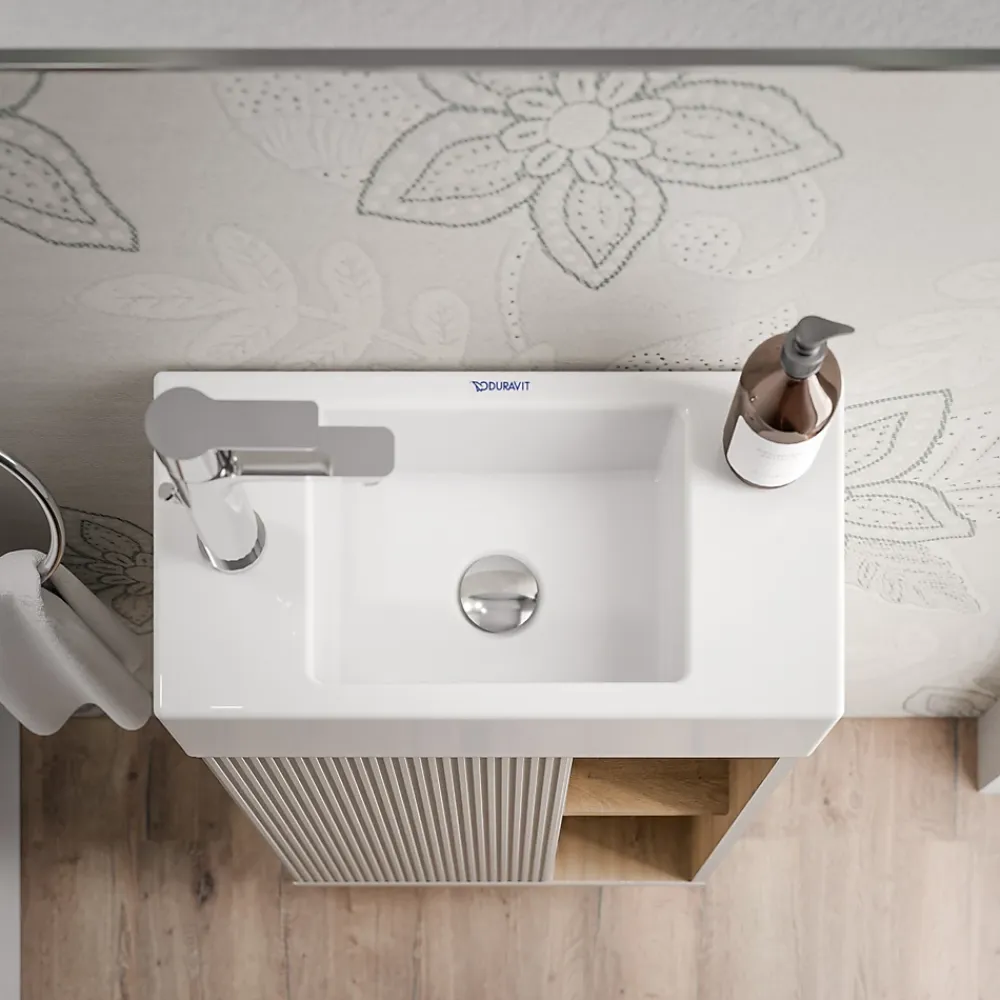 Bernstein Meuble vasque Gris soie de salle de bain 55x24x59cm (LxPxH) 1 porte à gauche + 2 cases rangement - BELDIVO