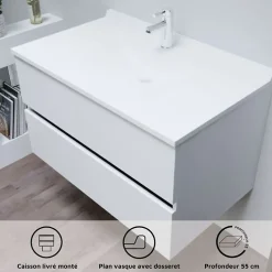 Meuble Vasque|Cuisibane Meuble vasque L 90cm P 55cm ROMY - Blanc brillant