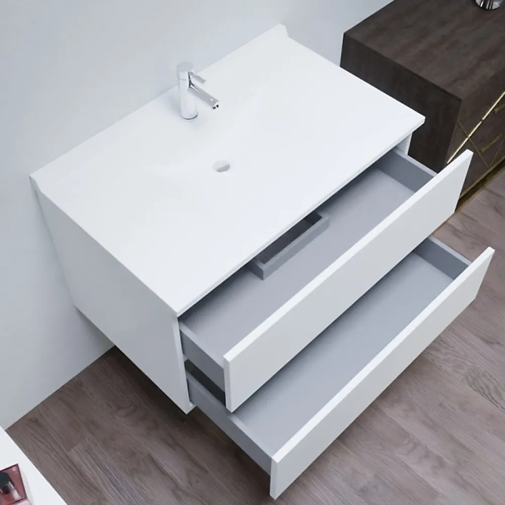 Meuble Vasque|Cuisibane Meuble vasque L 90cm P 55cm ROMY - Blanc brillant