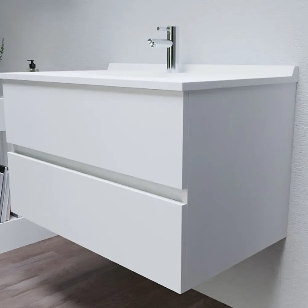 Meuble Vasque|Cuisibane Meuble vasque L 90cm P 55cm ROMY - Blanc brillant