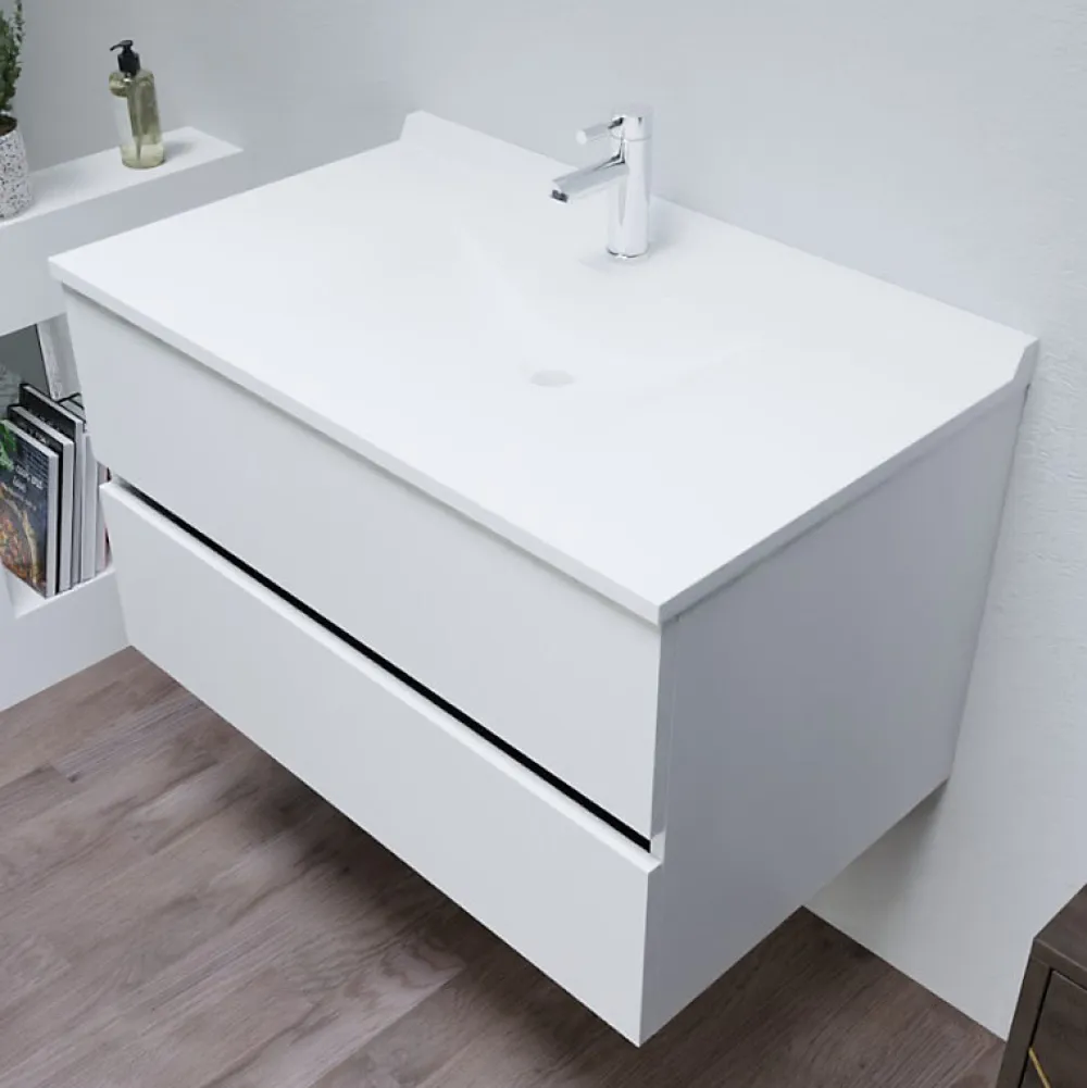 Meuble Vasque|Cuisibane Meuble vasque L 90cm P 55cm ROMY - Blanc brillant
