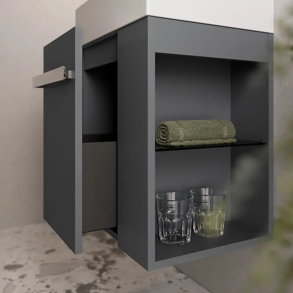 Lave-Mains|Bernstein Meuble vasque lave-main Anthracite mat 45x35x50cm (LxPxH) 1 tiroir + rangement droite + poignée Chrome - COMPACT450