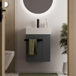 Lave-Mains|Bernstein Meuble vasque lave-main Anthracite mat 45x35x50cm (LxPxH) 1 tiroir + rangement droite + poignée Noir mat - COMPACT450