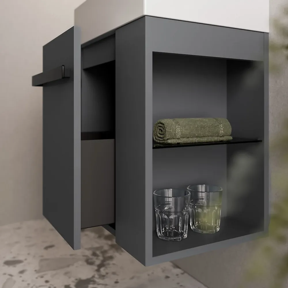Lave-Mains|Bernstein Meuble vasque lave-main Anthracite mat 45x35x50cm (LxPxH) 1 tiroir + rangement droite + poignée Noir mat - COMPACT450