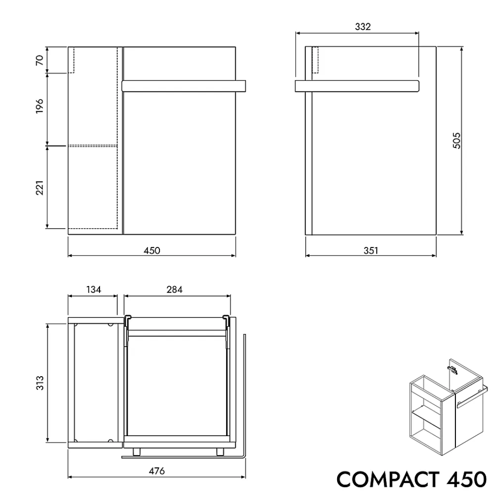 Lave-Mains|Bernstein Meuble vasque lave-main Anthracite mat 45x35x50cm (LxPxH) 1 tiroir + rangement droite + poignée Noir mat - COMPACT450