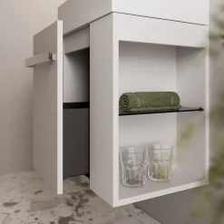 Bernstein Meuble vasque lave-main Blanc mat 45x35x50cm (LxPxH) 1 tiroir + rangement droite + poignée Chrome - COMPACT450