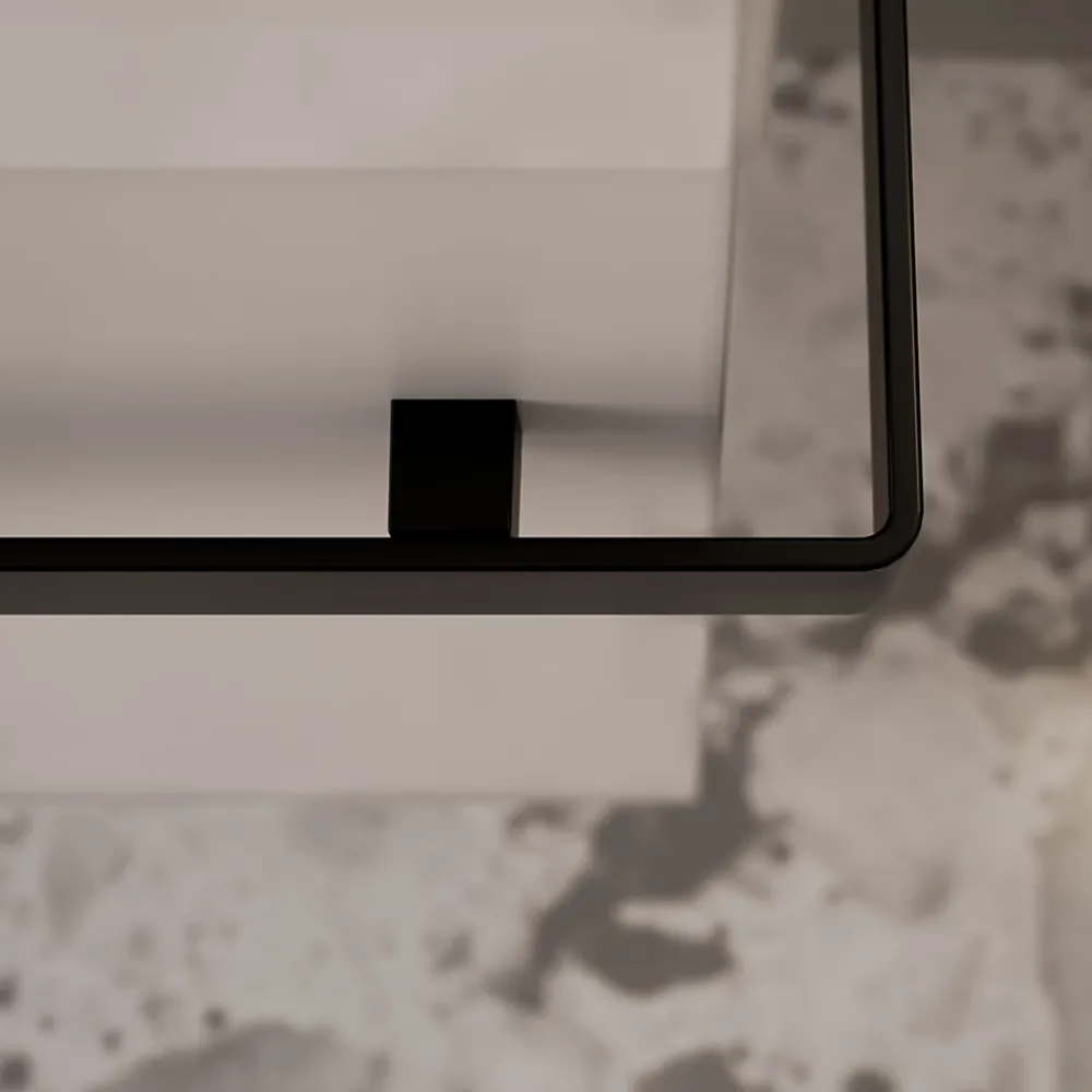 Bernstein Meuble vasque lave-main Blanc mat 45x35x50cm (LxPxH) 1 tiroir + rangement gauche + poignée Noir mat - COMPACT450