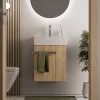 Bernstein Meuble vasque lave-main Chêne miel 45x35x50cm (LxPxH) 1 tiroir + rangement droite + poignée Chrome - COMPACT450