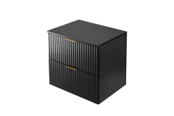 3xE Living Meuble vasque, Noir Mat, 60 x 57 x 46 cm, poignée dorée + Plan de travail
