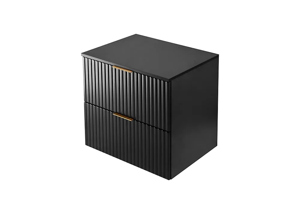 3xE Living Meuble vasque, Noir Mat, 60 x 57 x 46 cm, poignée dorée + Plan de travail