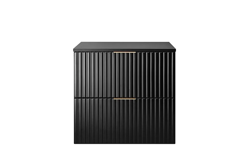 3xE Living Meuble vasque, Noir Mat, 60 x 57 x 46 cm, poignée dorée + Plan de travail