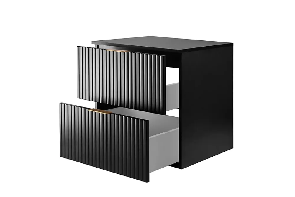 3xE Living Meuble vasque, Noir Mat, 60 x 57 x 46 cm, poignée dorée + Plan de travail