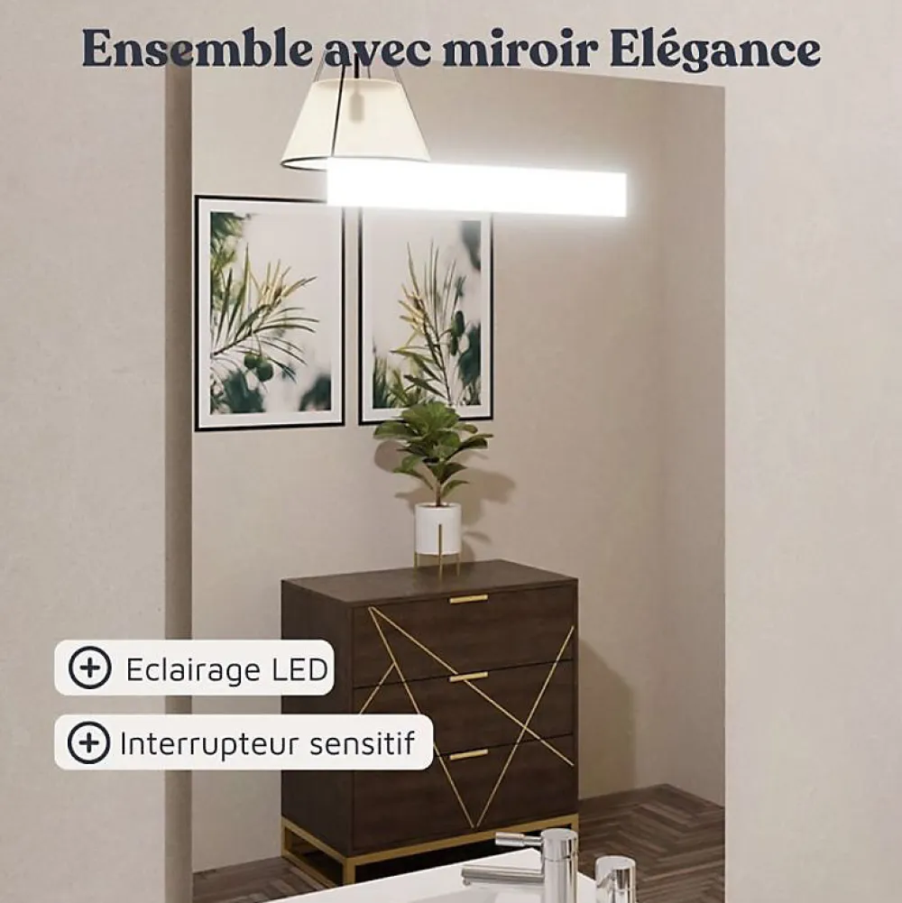 Ensemble Meuble De Salle De Bains|Cuisibane Meuble vasque PMR EPURE 90 cm avec miroir led Elégance et caisson roulant - Blanc brillant