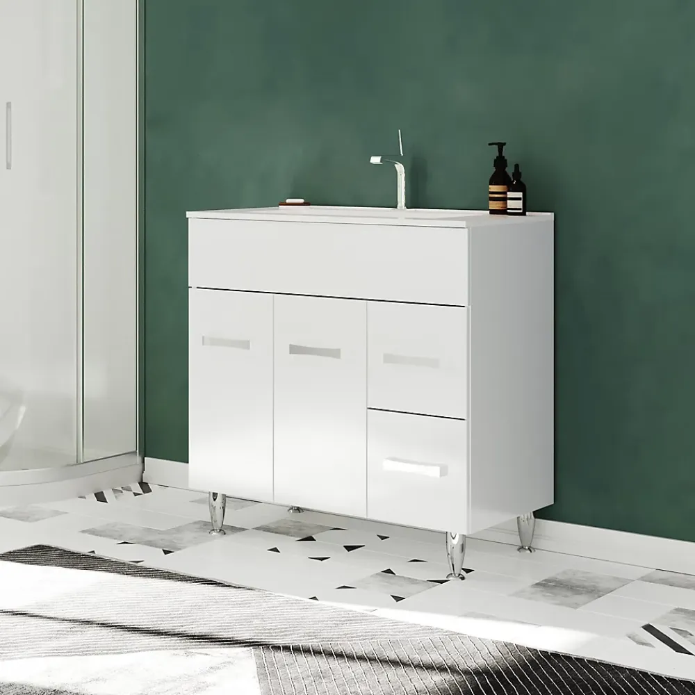 Meuble Vasque|Saniverre Meuble vasque sur pieds MADRID - simple vasque Blanc L. 100 cm -