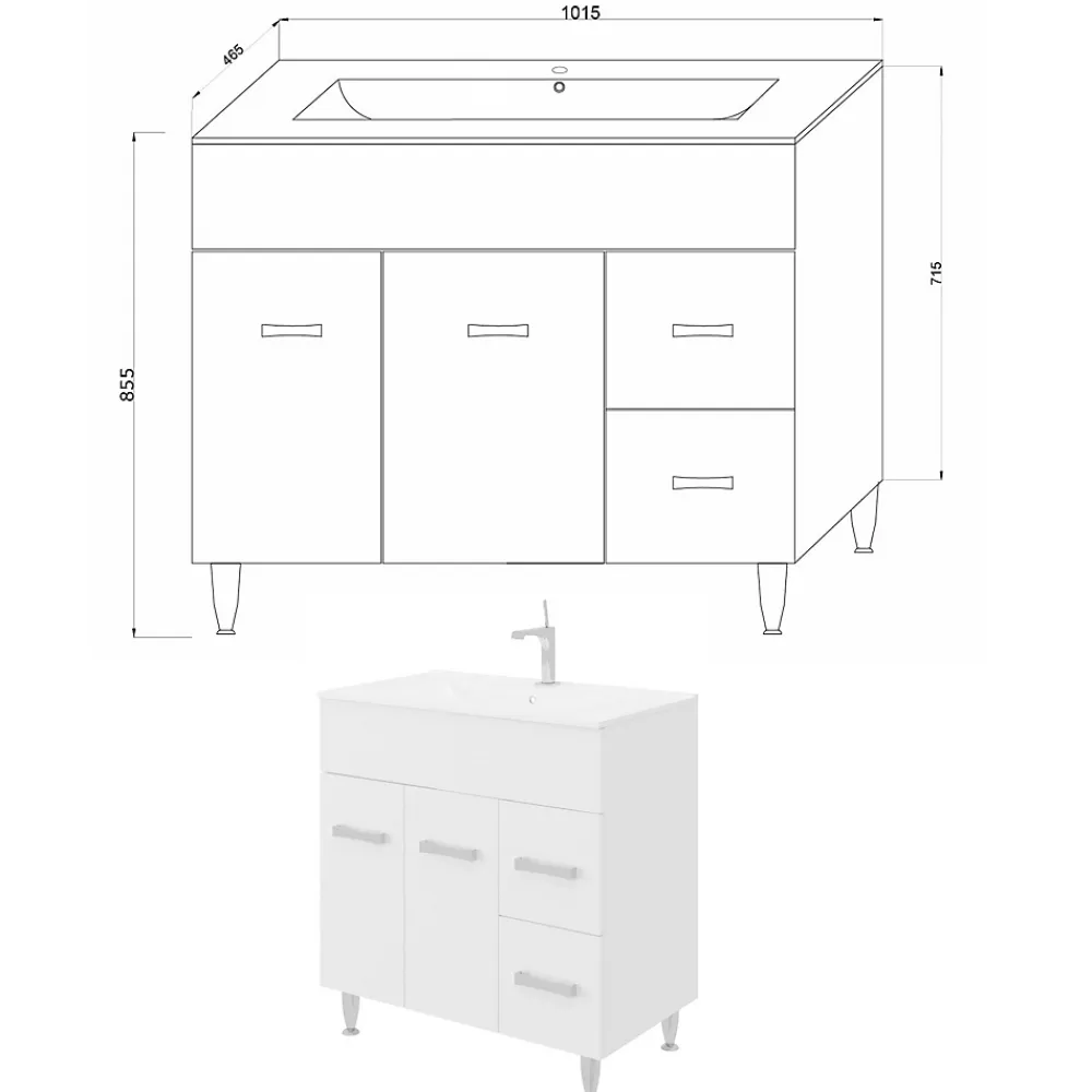 Meuble Vasque|Saniverre Meuble vasque sur pieds MADRID - simple vasque Blanc L. 100 cm -