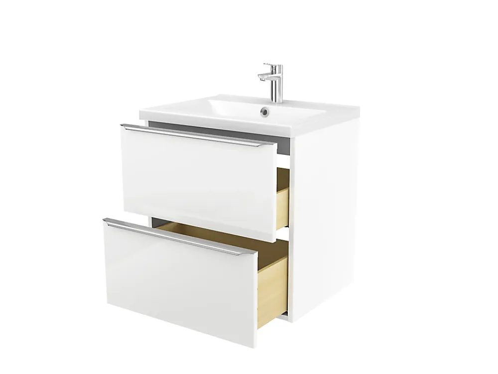 Meuble Vasque|Cooke & Lewis Meuble vasque suspendu blanc brillant l.60 cm Imandra + plan vasque blanc céramique Nira, GoodHome