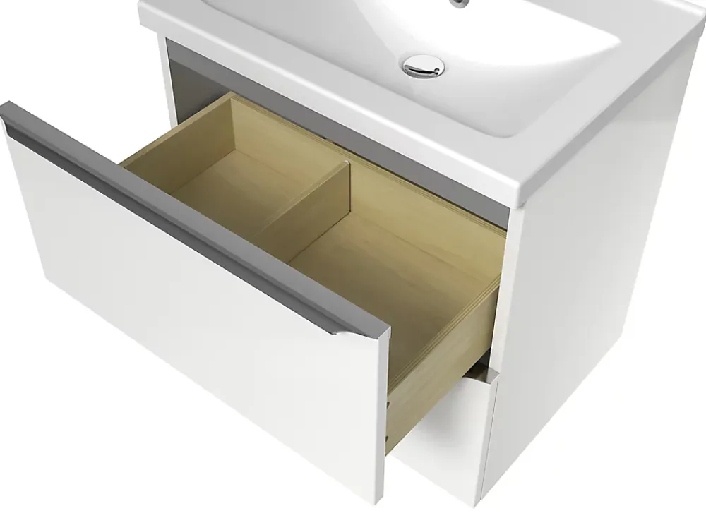 Meuble Vasque|Cooke & Lewis Meuble vasque suspendu blanc brillant l.60 cm Imandra + plan vasque blanc céramique Nira, GoodHome