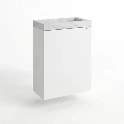 Homesight Meuble vasque suspendu blanc mat l.44 cm Imandra + plan vasque effet marbre blanc, GoodHome