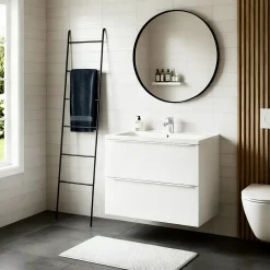 GoodHome Meuble vasque suspendu blanc mat l.80 cm Imandra + plan vasque blanc céramique Nira,