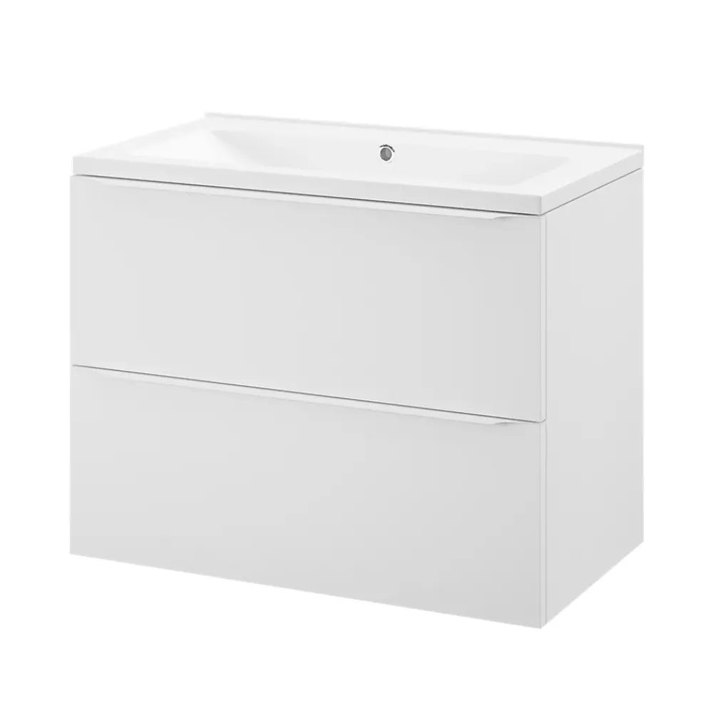 GoodHome Meuble vasque suspendu blanc mat l.80 cm Imandra + plan vasque blanc céramique Nira,