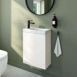 Homesight Meuble vasque suspendu blanc mat l.44 cm Imandra + plan vasque terrazzo, GoodHome