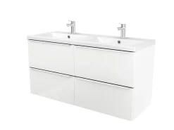 Meuble Vasque|GoodHome Meuble vasque suspendu blanc brillant l.120 cm Imandra + plan double vasque blanc résine Mila,