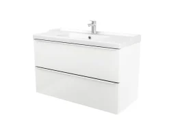 GoodHome Meuble vasque suspendu blanc brillant l.100 cm Imandra + plan vasque blanc céramique Lana,