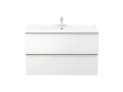 GoodHome Meuble vasque suspendu blanc brillant l.100 cm Imandra + plan vasque blanc céramique Lana,
