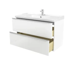 GoodHome Meuble vasque suspendu blanc brillant l.100 cm Imandra + plan vasque blanc céramique Lana,