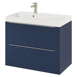 Meuble Vasque|GoodHome Meuble vasque suspendu bleu nuit mat l.80 cm Imandra + plan vasque blanc résine Mila,