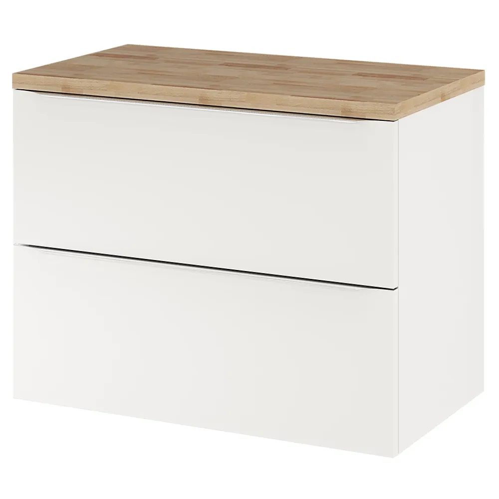 Meuble Vasque|Meuble Buanderie|GoodHome Meuble vasque suspendu blanc brillant l.80 cm Imandra + plan de toilette effet chêne,