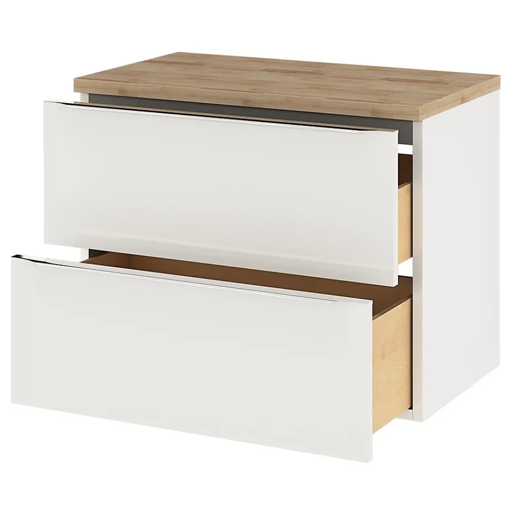 Meuble Vasque|Meuble Buanderie|GoodHome Meuble vasque suspendu blanc brillant l.80 cm Imandra + plan de toilette effet chêne,