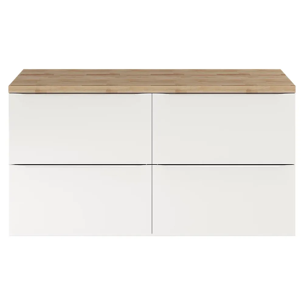 Meuble Buanderie|Meuble Vasque|GoodHome Meuble vasque suspendu blanc brillant l.120 cm Imandra + plan de toilette chêne massif Hartland,