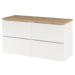 Meuble Buanderie|Meuble Vasque|GoodHome Meuble vasque suspendu blanc brillant l.120 cm Imandra + plan de toilette chêne massif Hartland,