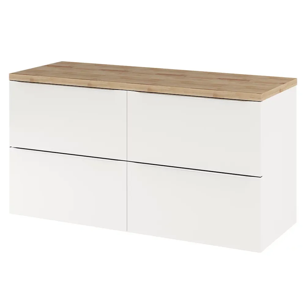 Meuble Buanderie|Meuble Vasque|GoodHome Meuble vasque suspendu blanc brillant l.120 cm Imandra + plan de toilette chêne massif Hartland,