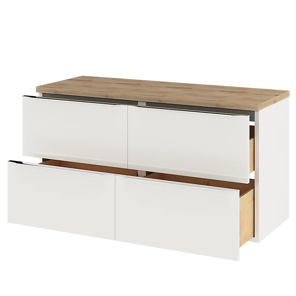 Meuble Buanderie|Meuble Vasque|GoodHome Meuble vasque suspendu blanc brillant l.120 cm Imandra + plan de toilette chêne massif Hartland,