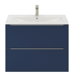 Meuble Vasque|GoodHome Meuble vasque suspendu bleu nuit mat l.80 cm Imandra + plan vasque blanc céramique Nira,