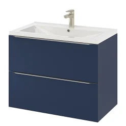Meuble Vasque|GoodHome Meuble vasque suspendu bleu nuit mat l.80 cm Imandra + plan vasque blanc céramique Nira,